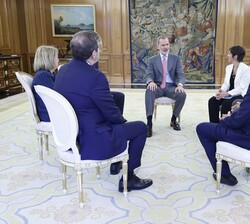 Su Majestad el Rey durante la audiencia, en el Palacio de La Zarzuela, a una representación de la Fundación Hay Derecho